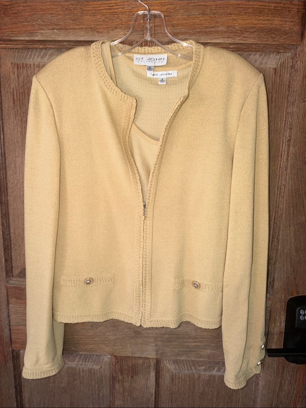 St. John Pale Yellow Knit Zip Cardigan